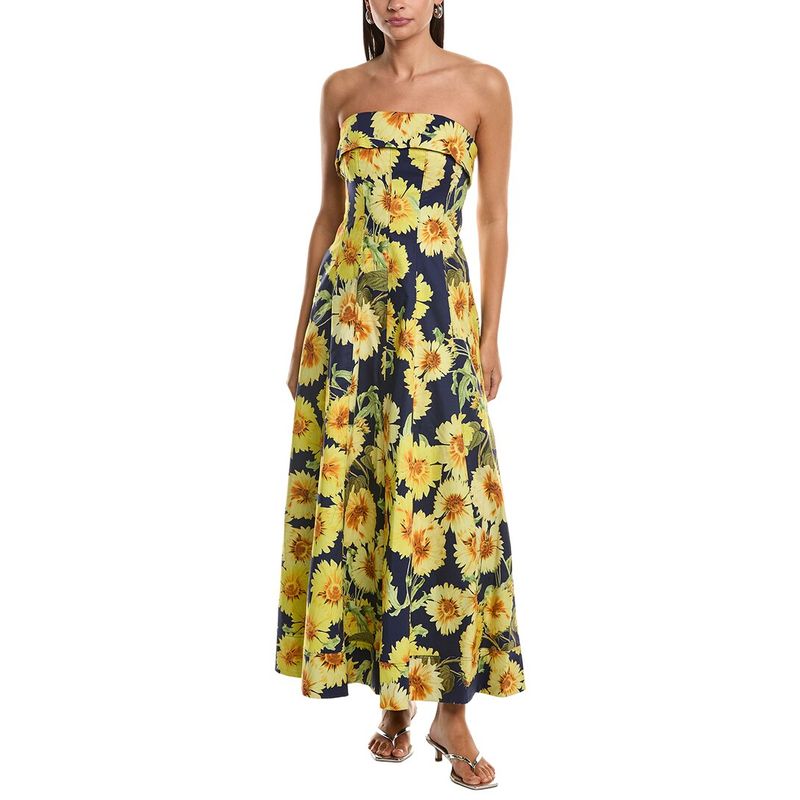 Milly Strapless Sunflower Maxi Dress In Yellow And Navy